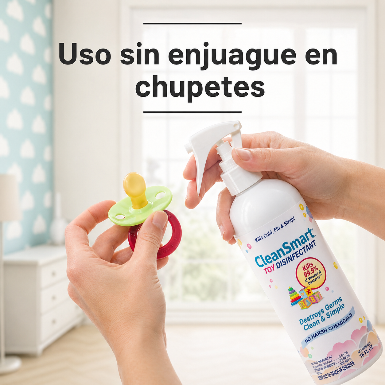 CleanSmart Spray desinfectante para juguetes mata el 99,9% de los virus y bacterias, sin enjuague